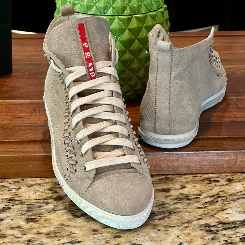 Prada Hi-Top Suede Whip Stitch Sneakers US 9 / 8.5